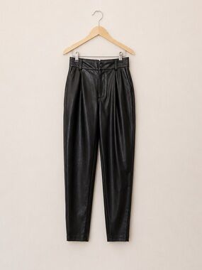 Zara Black Faux Leather High Rise trousers Tapered Leg Size Small